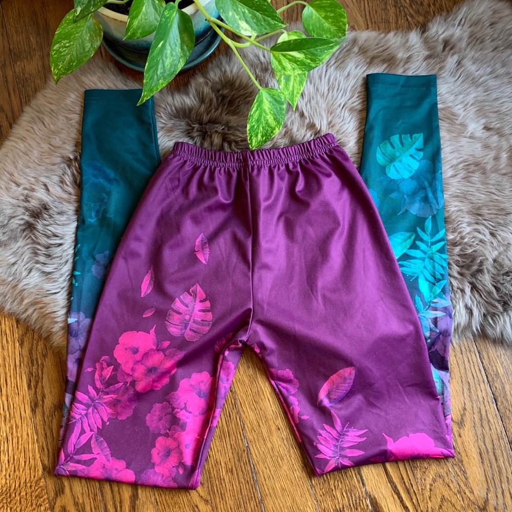 CowCow Leggings Ombré Hibiscus & Ferns Leggings XS - Picture 2 of 3